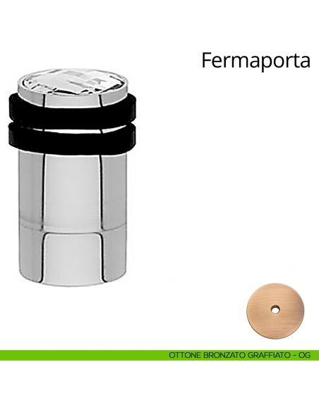 Fermaporta cilindrico con Swarovski e prolunga a pavimento Linea Calì ottone bronzato graffiato