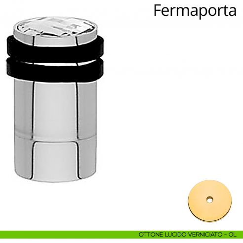 Fermaporta cilindrico con Swarovski e prolunga a pavimento Linea Calì ottone lucido verniciato