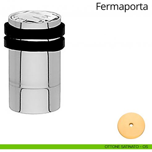 Fermaporta cilindrico con Swarovski e prolunga a pavimento Linea Calì ottone satinato