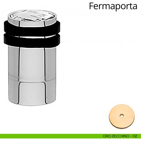 Fermaporta cilindrico con Swarovski e prolunga a pavimento Linea Calì oro zecchino