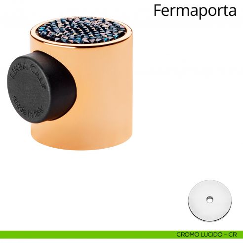 Fermaporta magnetico con Swarovski tondo Fancy Linea Calì cromo lucido + mesh crystal blu