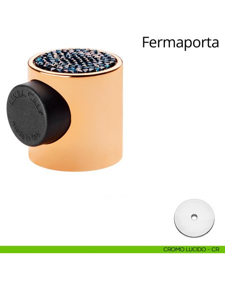 Fermaporta magnetico con Swarovski tondo Fancy Linea Calì cromo lucido + mesh crystal blu