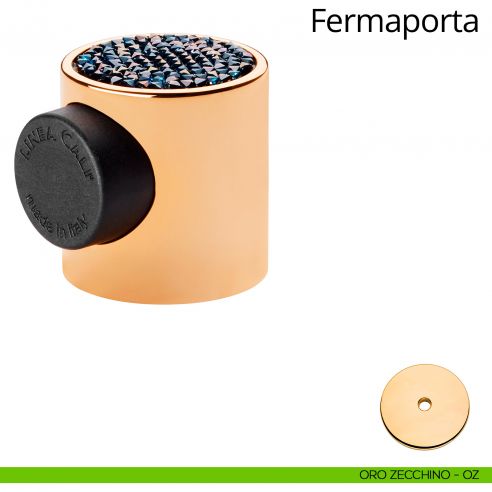 Fermaporta magnetico con Swarovski tondo Fancy Linea Calì oro zecchino + mesh crystal blu