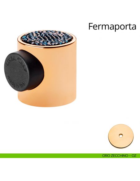 Fermaporta magnetico con Swarovski tondo Fancy Linea Calì oro zecchino + mesh crystal blu