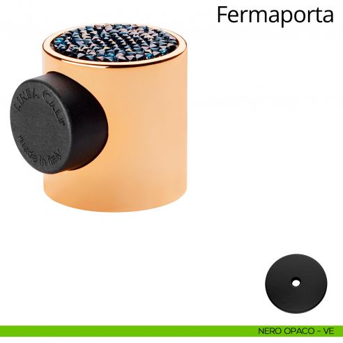 Fermaporta magnetico con Swarovski tondo Fancy Linea Calì nero opaco + mesh crystal blu