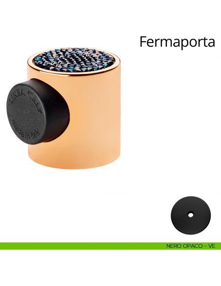 Fermaporta magnetico con Swarovski tondo Fancy Linea Calì nero opaco + mesh crystal blu