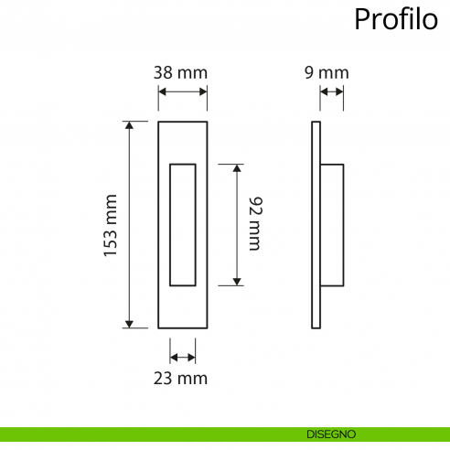 Maniglia ad incasso rettangolare per porta scorrevole Profilo Linea Calì