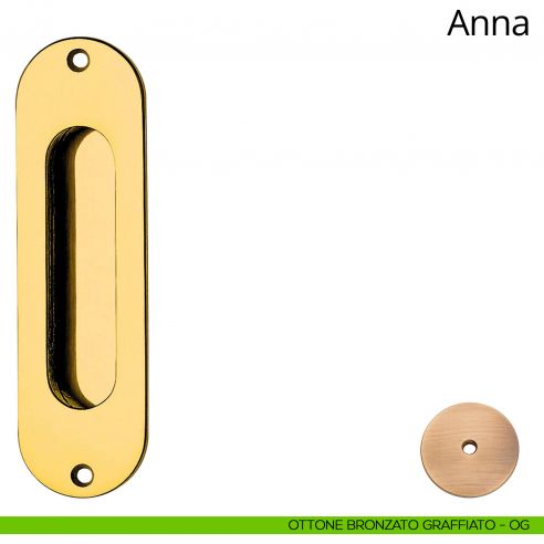 Placca ad incasso Anna per porta scorrevole Linea Calì cieca ottone bronzato graffiato