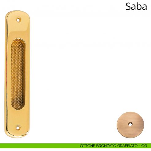Placca ad incasso Saba per porta scorrevole Linea Calì cieca ottone bronzato graffiato