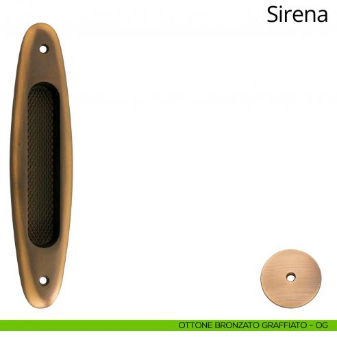 Placca ad incasso Sirena per porta scorrevole Linea Calì cieca ottone bronzato graffiato
