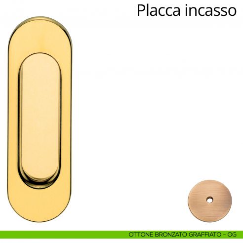 Placca cieca ad incasso coprivite per porta scorrevole Linea Calì ottone bronzato graffiato