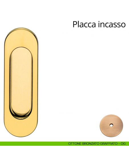 Placca cieca ad incasso coprivite per porta scorrevole Linea Calì ottone bronzato graffiato
