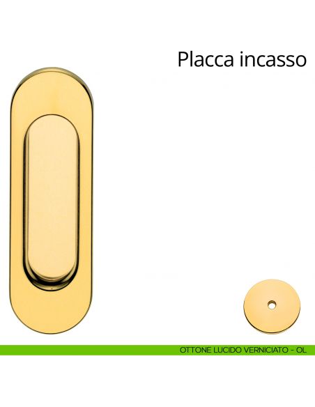 Placca cieca ad incasso coprivite per porta scorrevole Linea Calì ottone lucido verniciato