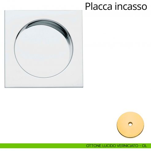 Placca ad incasso quadrata per porta scorrevole Linea Calì cieca ottone lucido verniciato