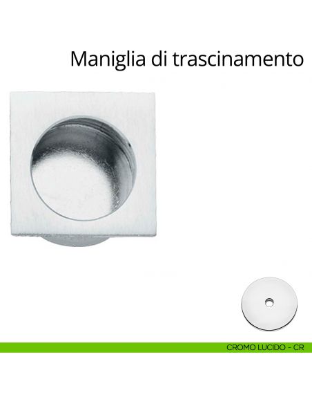 Maniglia di trascinamento quadra decentrata per porta scorrevole Linea Calì cromo lucido