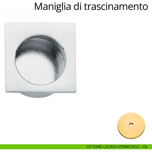 Maniglia di trascinamento quadra decentrata per porta scorrevole Linea Calì ottone lucido verniciato