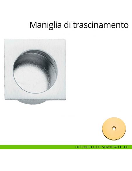 Maniglia di trascinamento quadra decentrata per porta scorrevole Linea Calì ottone lucido verniciato