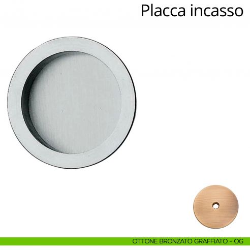 Placca ad incasso tonda per porta scorrevole Linea Calì cieca ottone bronzato graffiato