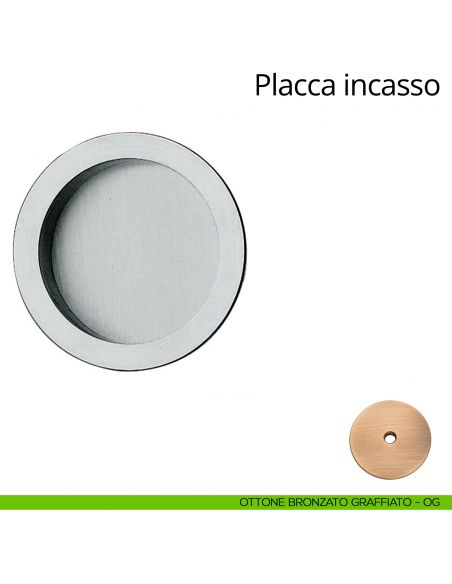 Placca ad incasso tonda per porta scorrevole Linea Calì cieca ottone bronzato graffiato