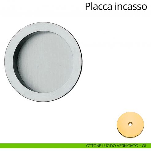 Placca ad incasso tonda per porta scorrevole Linea Calì cieca ottone lucido verniciato