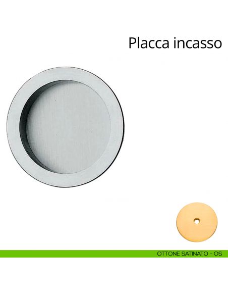 Placca ad incasso tonda per porta scorrevole Linea Calì cieca ottone satinato