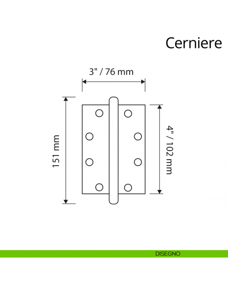 Cerniera classica barocca in ottone per porta Linea Calì misura 102x76 mm disegno