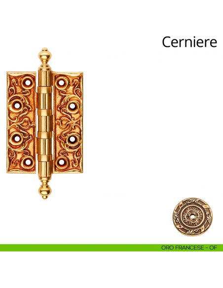 Cerniera classica barocca in ottone per porta Linea Calì misura 102x76 mm oro francese