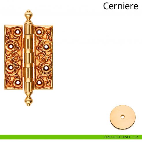 Cerniera classica barocca in ottone per porta Linea Calì misura 102x76 mm oro zecchino