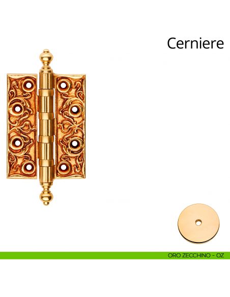 Cerniera classica barocca in ottone per porta Linea Calì misura 102x76 mm oro zecchino