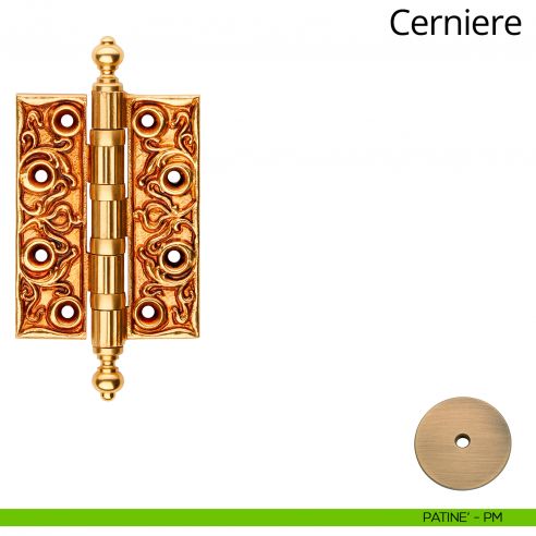 Cerniera classica barocca in ottone per porta Linea Calì misura 102x76 mm patinè