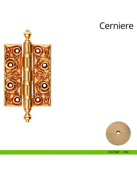 Cerniera classica barocca in ottone per porta Linea Calì misura 102x76 mm patinè