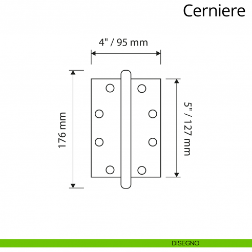 Cerniera classica barocca in ottone per porta Linea Calì misura 127x95 mm disegno