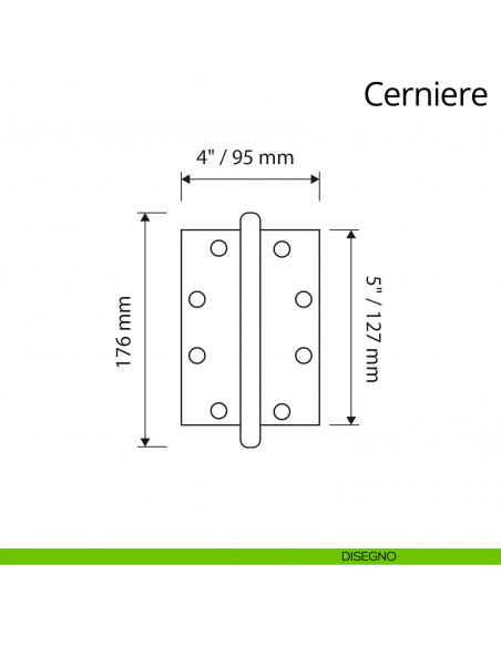 Cerniera classica barocca in ottone per porta Linea Calì misura 127x95 mm disegno