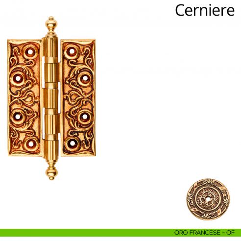 Cerniera classica barocca in ottone per porta Linea Calì misura 127x95 mm oro francese