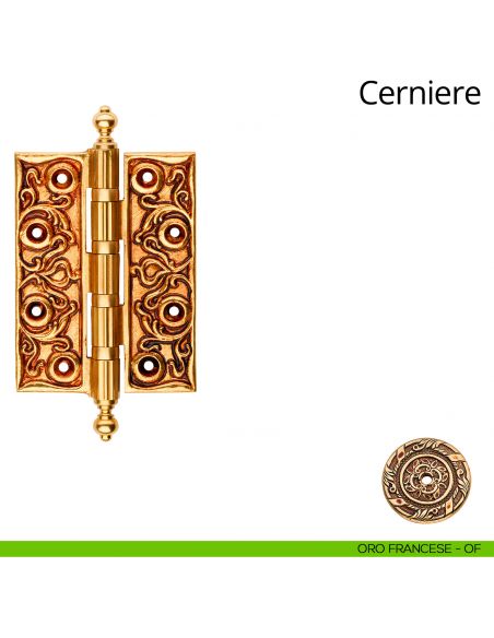 Cerniera classica barocca in ottone per porta Linea Calì misura 127x95 mm oro francese