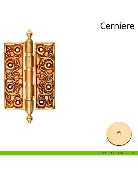 Cerniera classica barocca in ottone per porta Linea Calì misura 127x95 mm oro zecchino