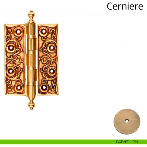 Cerniera classica barocca in ottone per porta Linea Calì misura 127x95 mm patinè