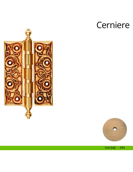 Cerniera classica barocca in ottone per porta Linea Calì misura 127x95 mm patinè