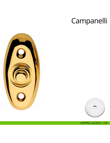 Campanello classico ovale in ottone per porta Linea Calì cromo lucido