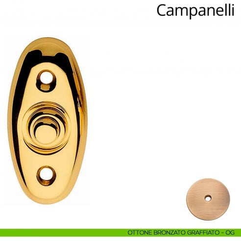 Campanello classico ovale in ottone per porta Linea Calì ottone bronzato graffiato