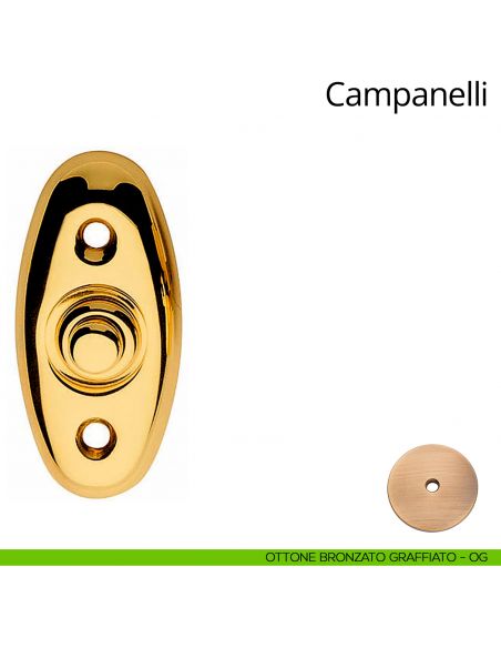 Campanello classico ovale in ottone per porta Linea Calì ottone bronzato graffiato