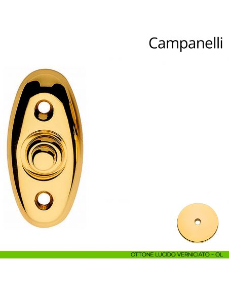 Campanello classico ovale in ottone per porta Linea Calì ottone lucido verniciato