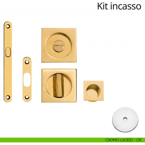 Kit maniglia incasso quadrata con nottolino, taglio vite, maniglia di trascinamento e serratura Linea Calì  cromo lucido