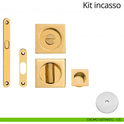 Kit maniglia incasso quadrata con nottolino, taglio vite, maniglia di trascinamento e serratura Linea Calì  cromo satinato