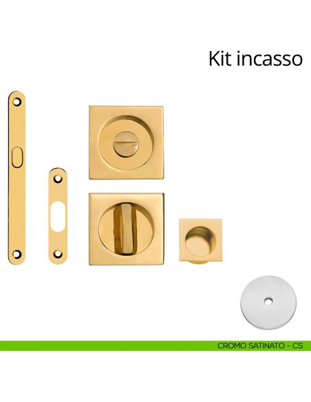Kit maniglia incasso quadrata con nottolino, taglio vite, maniglia di trascinamento e serratura Linea Calì  cromo satinato