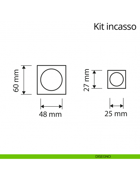 Kit maniglia incasso quadrata con nottolino, taglio vite, maniglia di trascinamento e serratura Linea Calì  disegno