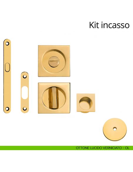 Kit maniglia incasso quadrata con nottolino, taglio vite, maniglia di trascinamento e serratura Linea Calì