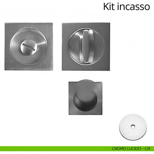 Kit maniglia incasso quadrata con nottolino, taglio vite e maniglia di trascinamento Linea Calì cromo lucido