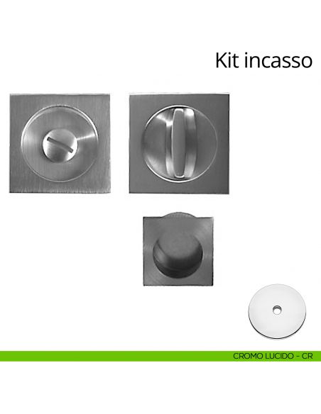 Kit maniglia incasso quadrata con nottolino, taglio vite e maniglia di trascinamento Linea Calì cromo lucido
