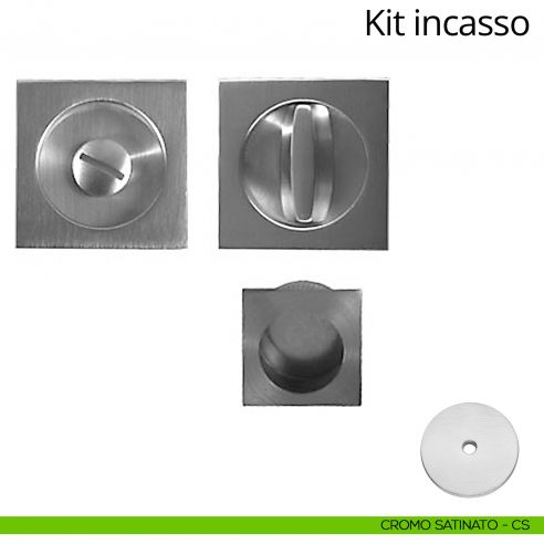 Kit maniglia incasso quadrata con nottolino, taglio vite e maniglia di trascinamento Linea Calì cromo satinato